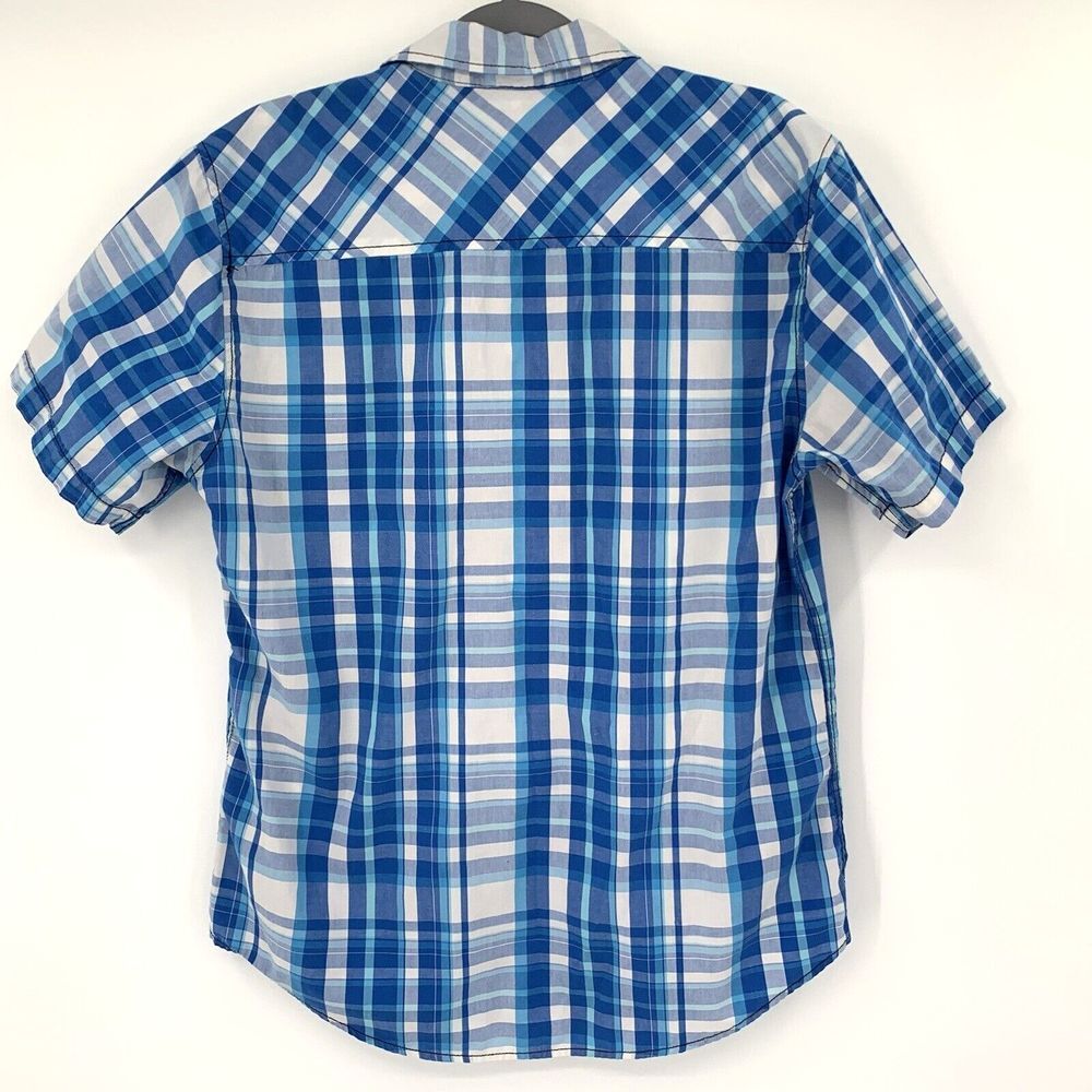 Rerun Blue & White‎ Plaid Western Men's Short Sleeve Shirt Size Medium - Picture 6 of 9